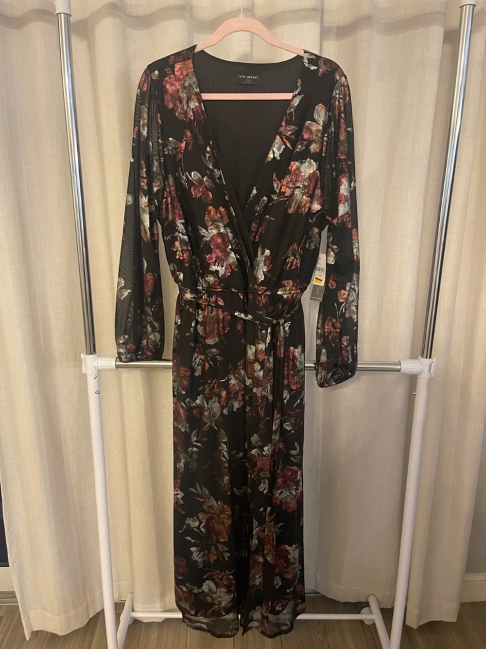 Lane Bryant Black Floral Long-Sleeve Wrap Maxi Dress